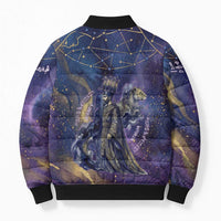 Onuris Bomber Puffer Jacket Cosmic Warrior Egyptian God Eye of Horus Spears Starry Night