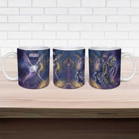 Onuris Ceramic Mug Cosmic Warrior Egyptian God Eye of Horus Spears Starry Night