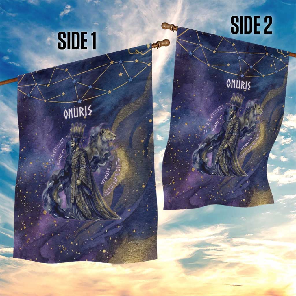 Onuris Garden Flag Cosmic Warrior Egyptian God Eye of Horus Spears Starry Night