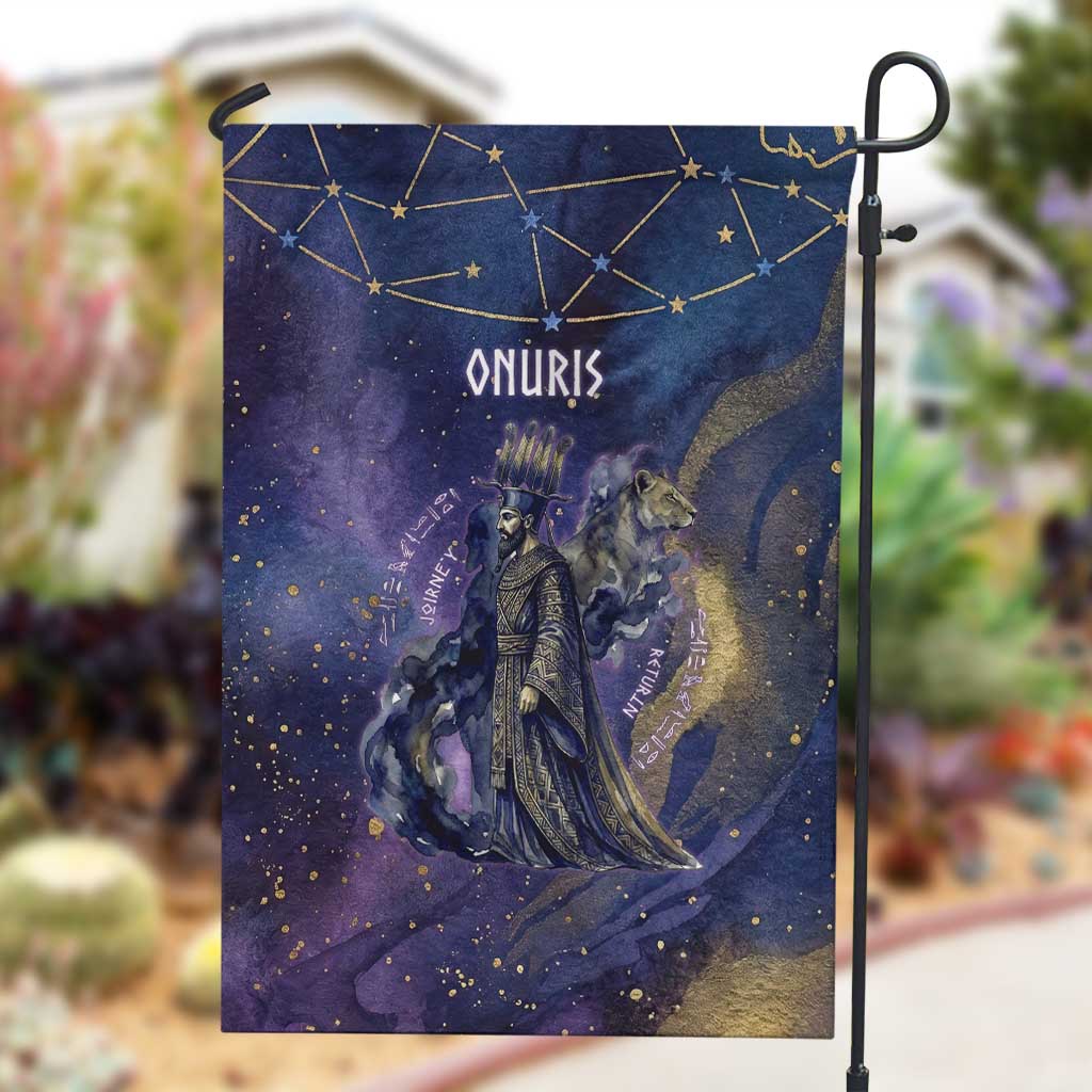 Onuris Garden Flag Cosmic Warrior Egyptian God Eye of Horus Spears Starry Night