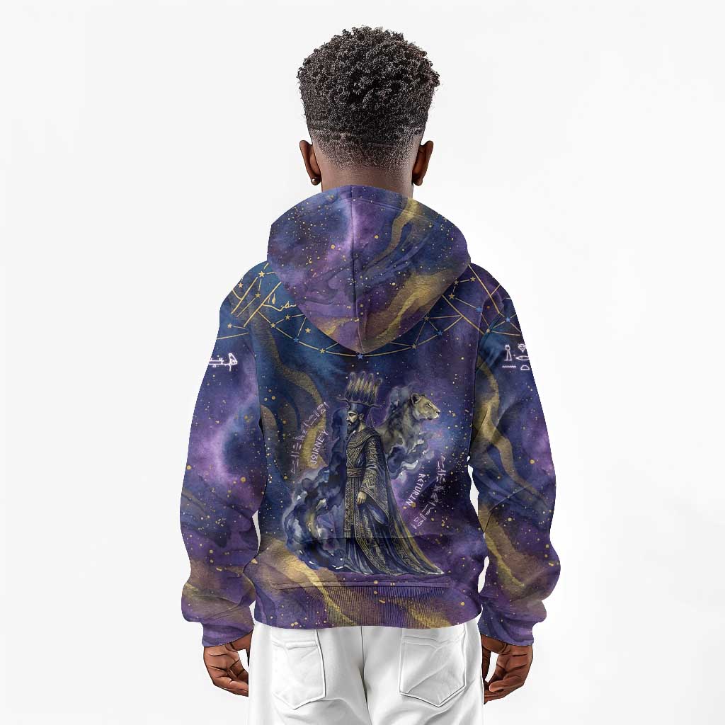 Onuris Kid Hoodie Cosmic Warrior Egyptian God Eye of Horus Spears Starry Night