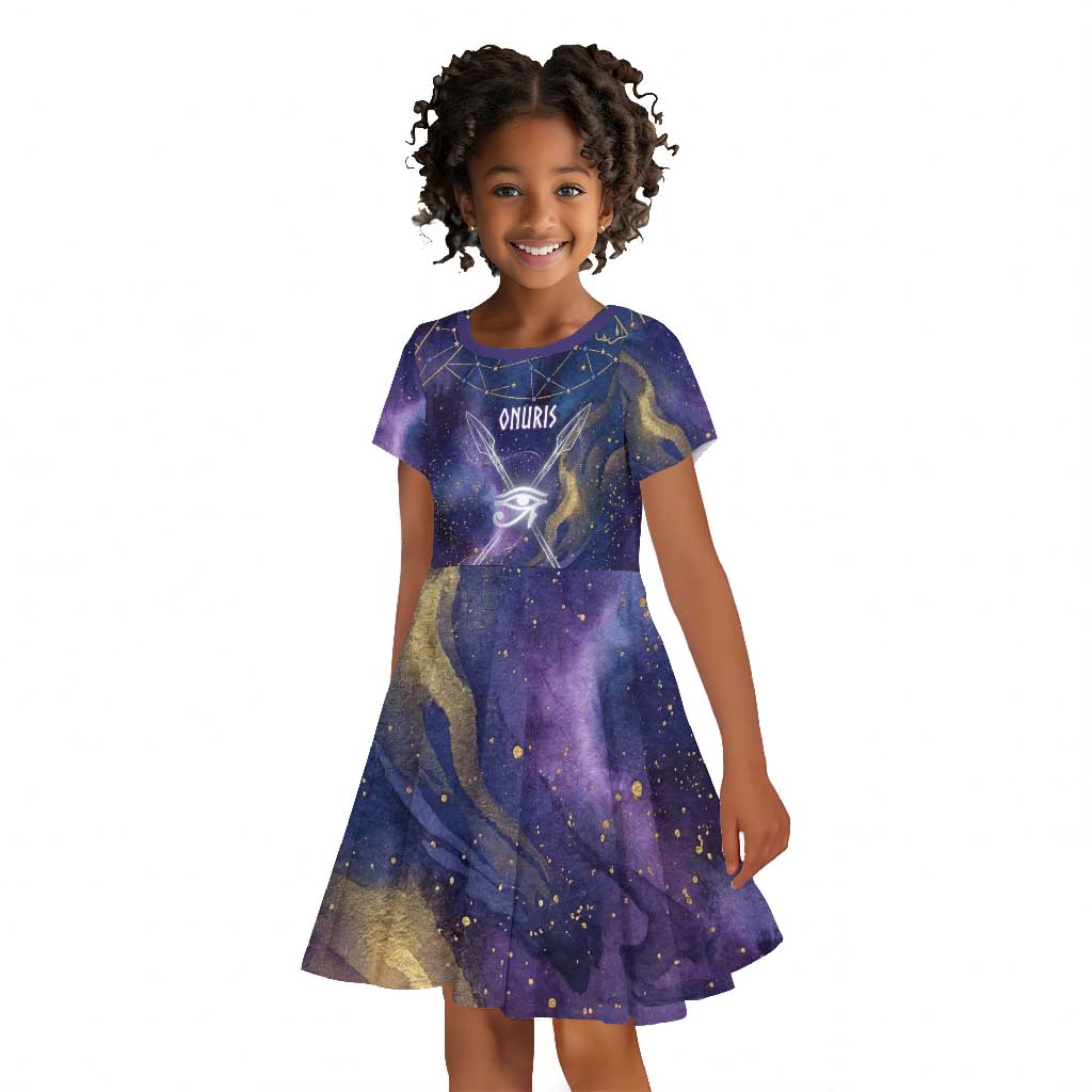 Onuris Kid Short Sleeve Dress Cosmic Warrior Egyptian God Eye of Horus Spears Starry Night