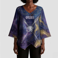 Onuris Kimono Sleeve Blouse Cosmic Warrior Egyptian God Eye of Horus Spears Starry Night