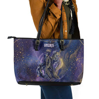 Onuris Leather Tote Bag Cosmic Warrior Egyptian God Eye of Horus Spears Starry Night