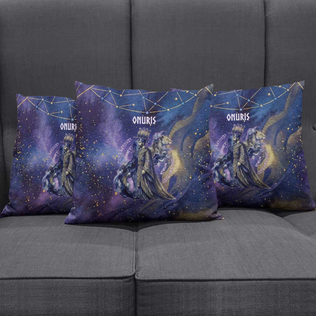 Onuris Pillow Cover Cosmic Warrior Egyptian God Eye of Horus Spears Starry Night
