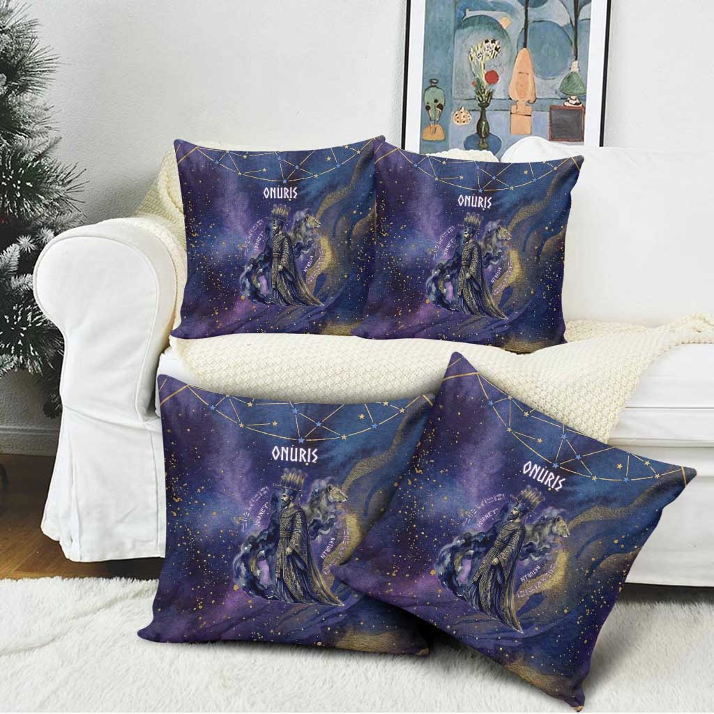 Onuris Pillow Cover Cosmic Warrior Egyptian God Eye of Horus Spears Starry Night