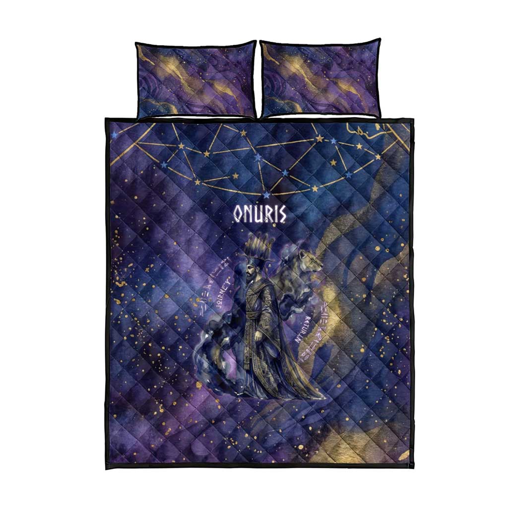 Onuris Quilt Bed Set Cosmic Warrior Egyptian God Eye of Horus Spears Starry Night