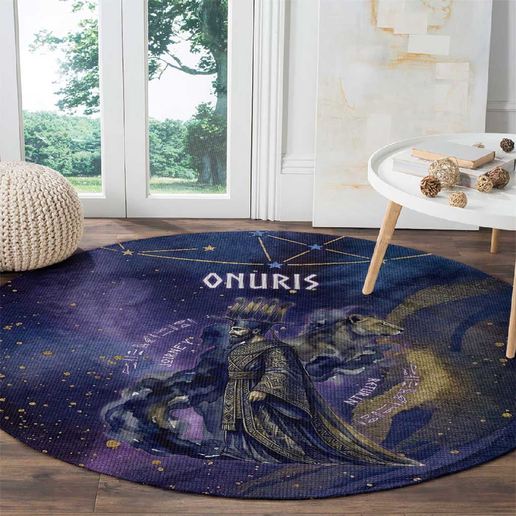Onuris Round Carpet Cosmic Warrior Egyptian God Eye of Horus Spears Starry Night