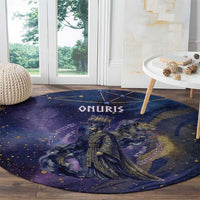 Onuris Round Carpet Cosmic Warrior Egyptian God Eye of Horus Spears Starry Night