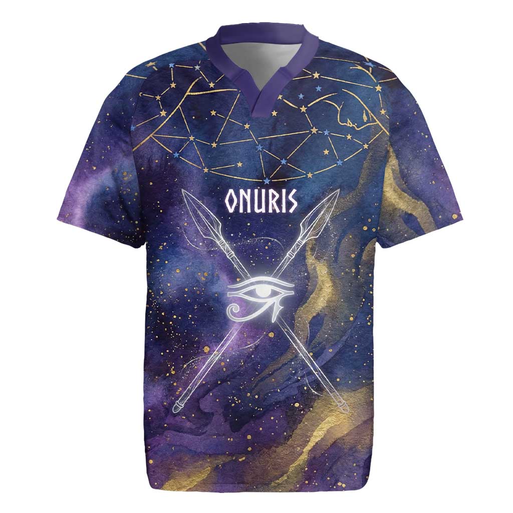Onuris Rugby Jersey Cosmic Warrior Egyptian God Eye of Horus Spears Starry Night