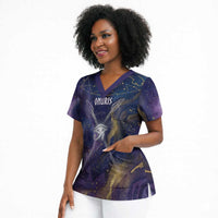 Onuris Scrub Top Cosmic Warrior Egyptian God Eye of Horus Spears Starry Night