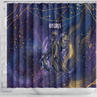 Onuris Shower Curtain Cosmic Warrior Egyptian God Eye of Horus Spears Starry Night