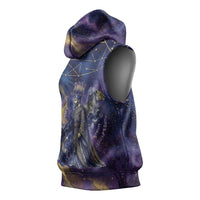 Onuris Sleeveless Hoodie Cosmic Warrior Egyptian God Eye of Horus Spears Starry Night