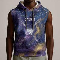 Onuris Sleeveless Hoodie Cosmic Warrior Egyptian God Eye of Horus Spears Starry Night