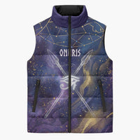 Onuris Sleeveless Puffer Jacket Cosmic Warrior Egyptian God Eye of Horus Spears Starry Night