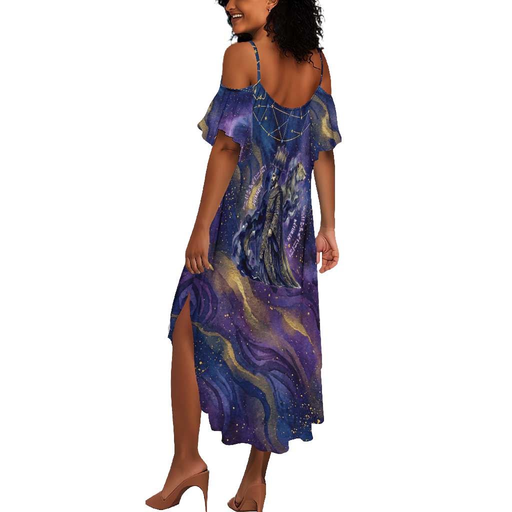 Onuris Summer Maxi Dress Cosmic Warrior Egyptian God Eye of Horus Spears Starry Night
