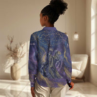 Onuris Women Casual Shirt Cosmic Warrior Egyptian God Eye of Horus Spears Starry Night