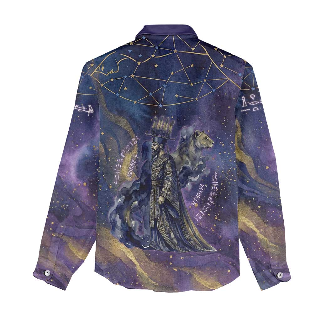 Onuris Women Casual Shirt Cosmic Warrior Egyptian God Eye of Horus Spears Starry Night
