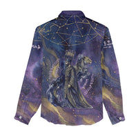 Onuris Women Casual Shirt Cosmic Warrior Egyptian God Eye of Horus Spears Starry Night
