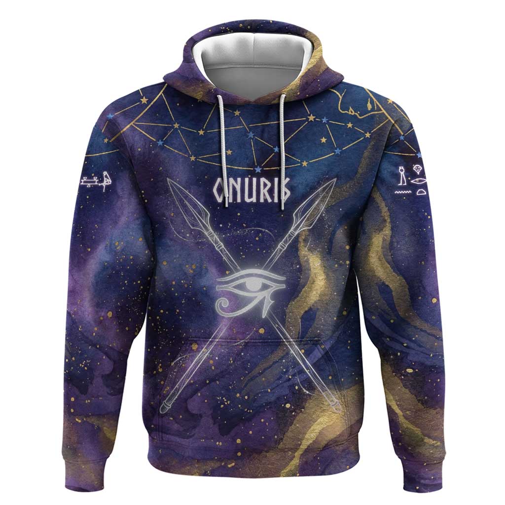 Onuris Zip Hoodie Cosmic Warrior Egyptian God Eye of Horus Spears Starry Night