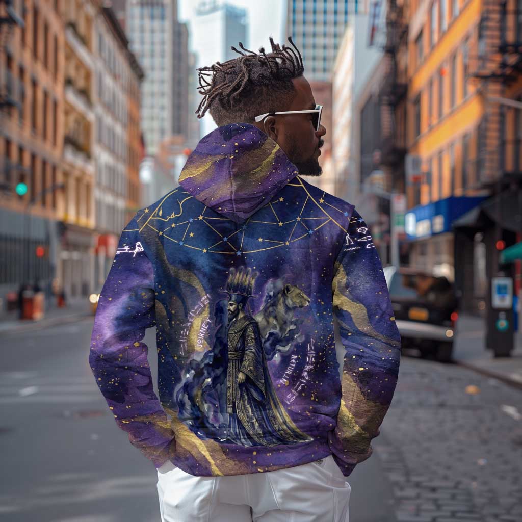 Onuris Zip Hoodie Cosmic Warrior Egyptian God Eye of Horus Spears Starry Night