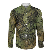 Osiris Long Sleeve Button Shirt Lord of Eternity Egyptian God Throne Mummy Staffs Ancient