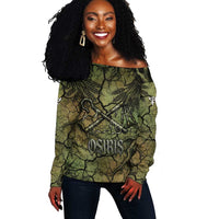 Osiris Off Shoulder Sweater Lord of Eternity Egyptian God Throne Mummy Staffs Ancient
