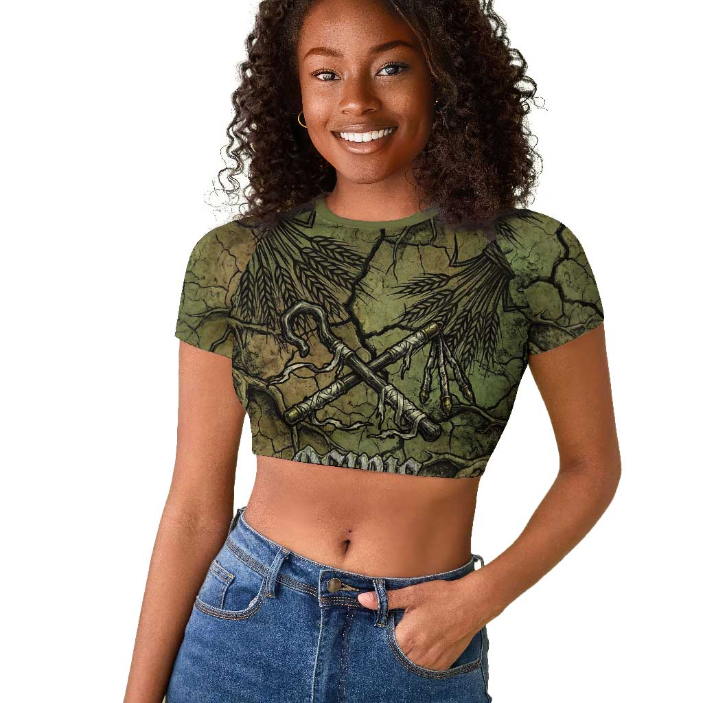 Osiris Raglan Cropped T shirt Lord of Eternity Egyptian God Throne Mummy Staffs Ancient