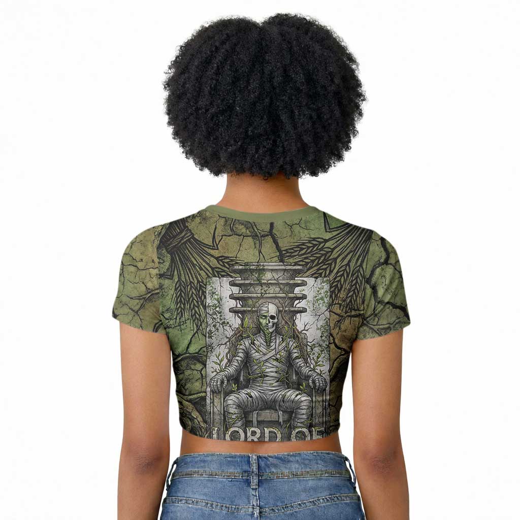 Osiris Raglan Cropped T shirt Lord of Eternity Egyptian God Throne Mummy Staffs Ancient