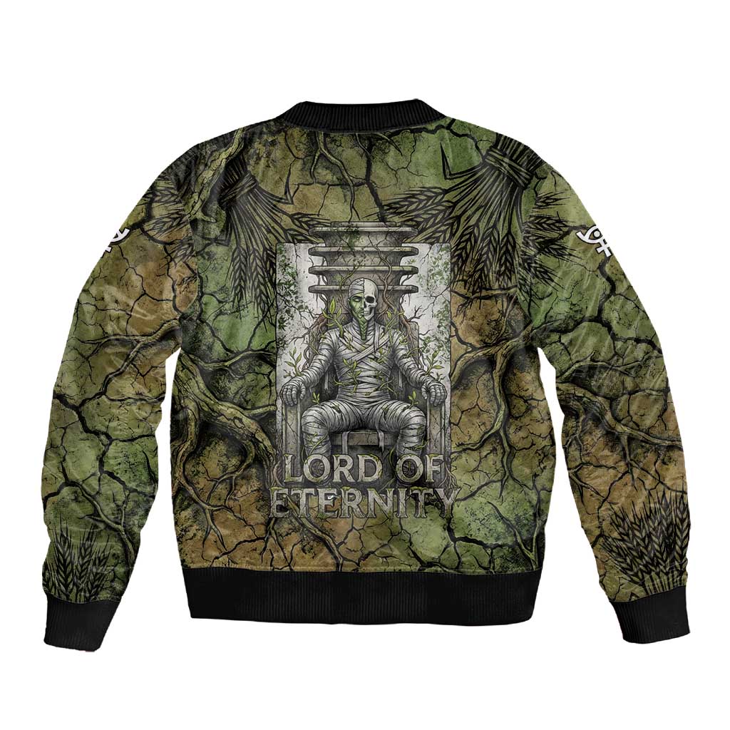 Osiris Sleeve Zip Bomber Jacket Lord of Eternity Egyptian God Throne Mummy Staffs Ancient