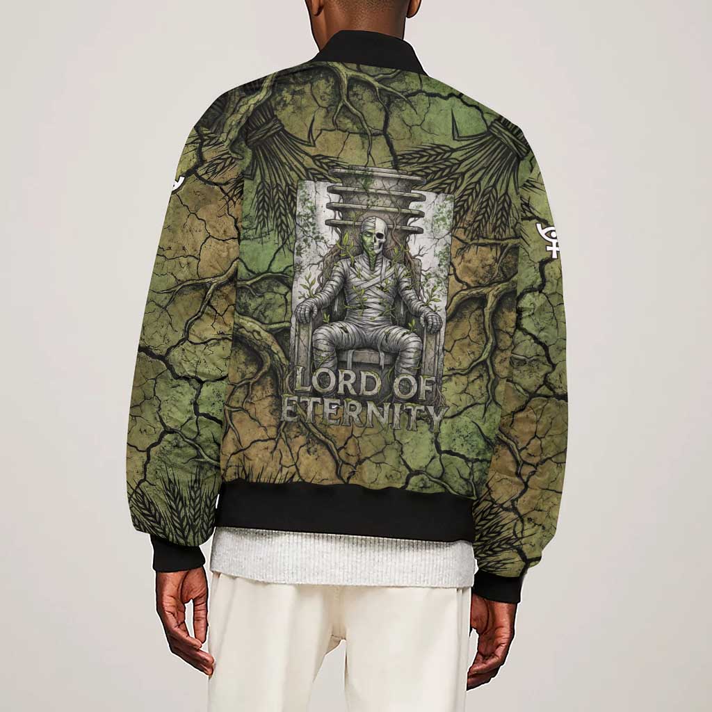 Osiris Sleeve Zip Bomber Jacket Lord of Eternity Egyptian God Throne Mummy Staffs Ancient