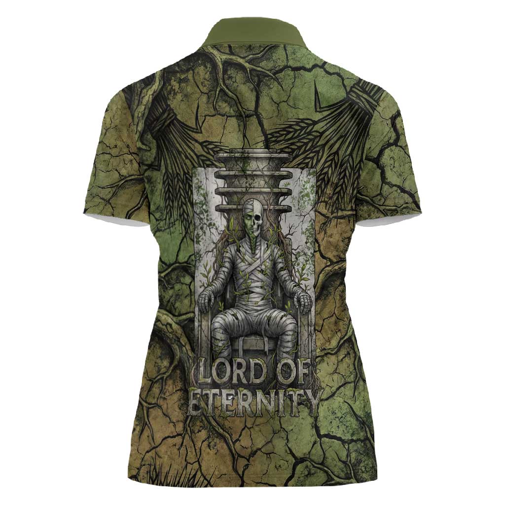 Osiris Women Polo Shirt Lord of Eternity Egyptian God Throne Mummy Staffs Ancient