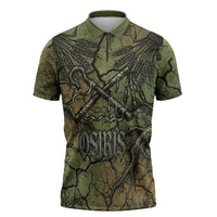 Osiris Zipper Polo Shirt Lord of Eternity Egyptian God Throne Mummy Staffs Ancient