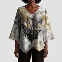 Osiris Egyptian Kimono Sleeve Blouse God of Afterlife Feather Scale Judgment Eye of Horus