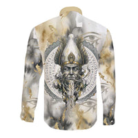 Osiris Egyptian Long Sleeve Button Shirt God of Afterlife Feather Scale Judgment Eye of Horus