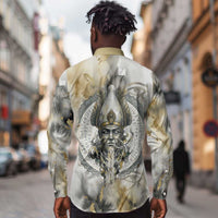 Osiris Egyptian Long Sleeve Button Shirt God of Afterlife Feather Scale Judgment Eye of Horus