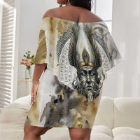 Osiris Egyptian Off Shoulder Short Dress God of Afterlife Feather Scale Judgment Eye of Horus