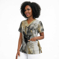 Osiris Egyptian Scrub Top God of Afterlife Feather Scale Judgment Eye of Horus