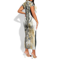 Osiris Egyptian Short Sleeve Bodycon Dress God of Afterlife Feather Scale Judgment Eye of Horus