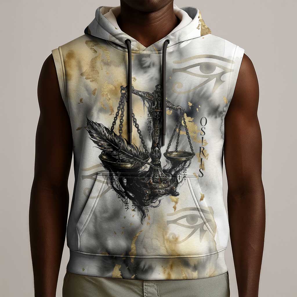Osiris Egyptian Sleeveless Hoodie God of Afterlife Feather Scale Judgment Eye of Horus