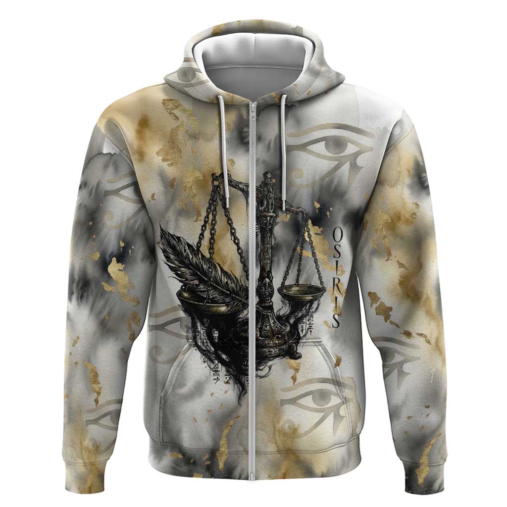Osiris Egyptian Zip Hoodie God of Afterlife Feather Scale Judgment Eye of Horus