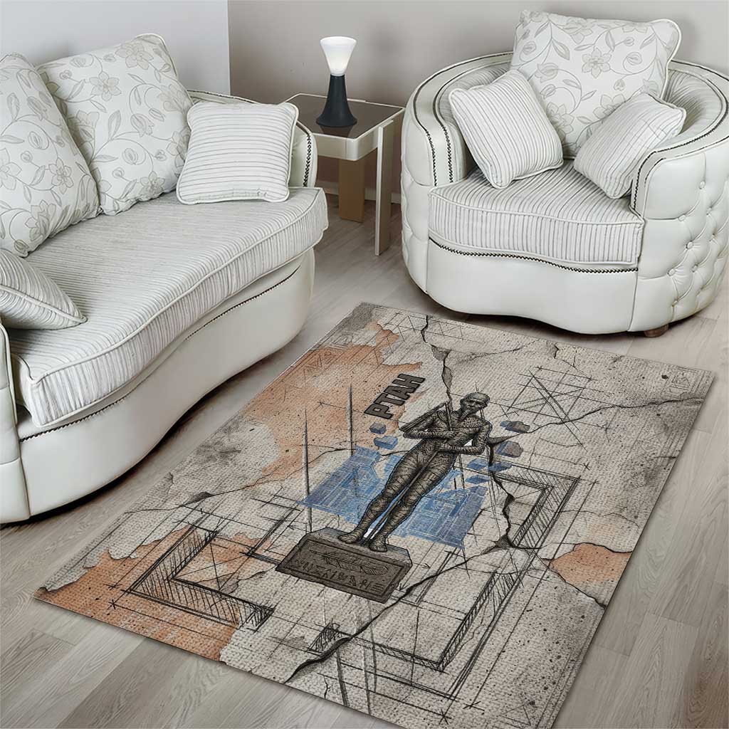 Ptah Egyptian Area Rug God of Crafts Architecture Tools Fashioner of the Earth