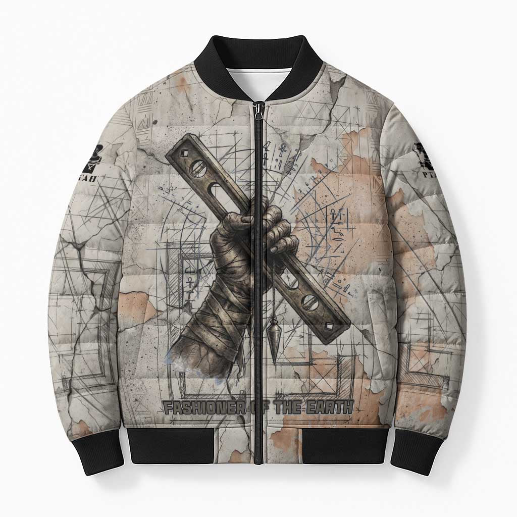 Ptah Egyptian Bomber Puffer Jacket God of Crafts Architecture Tools Fashioner of the Earth