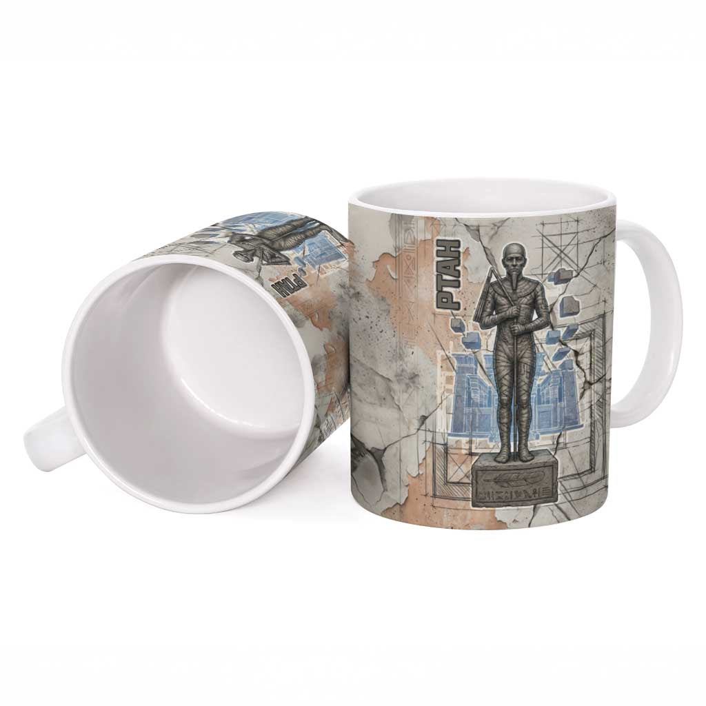 Ptah Egyptian Ceramic Mug God of Crafts Architecture Tools Fashioner of the Earth