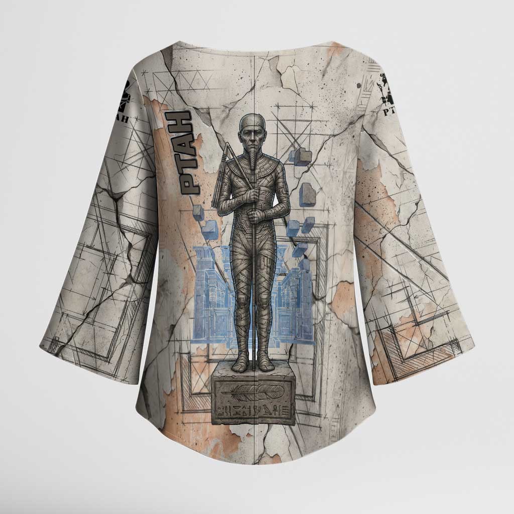 Ptah Egyptian Kimono Sleeve Blouse God of Crafts Architecture Tools Fashioner of the Earth