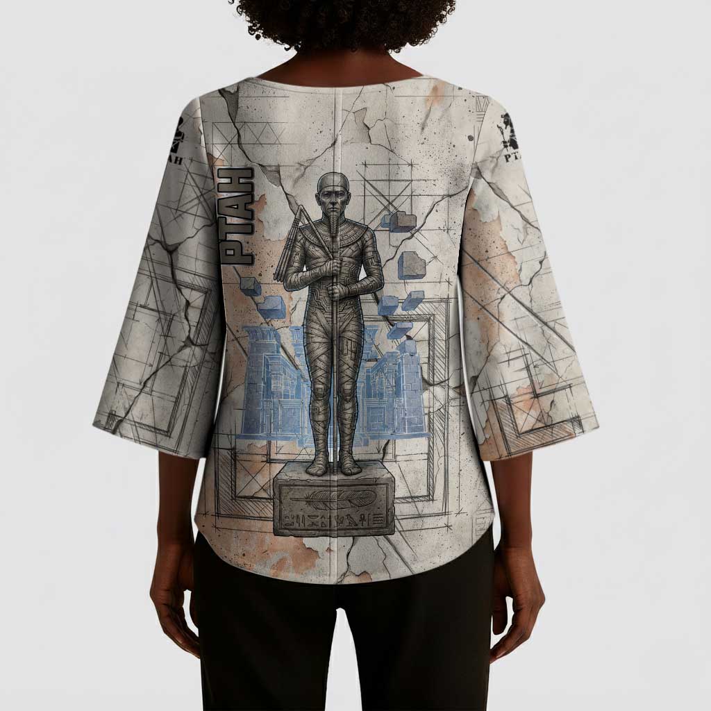 Ptah Egyptian Kimono Sleeve Blouse God of Crafts Architecture Tools Fashioner of the Earth