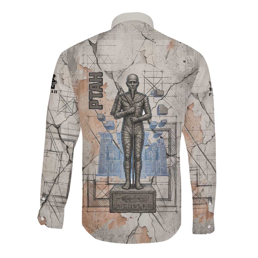 Ptah Egyptian Long Sleeve Button Shirt God of Crafts Architecture Tools Fashioner of the Earth