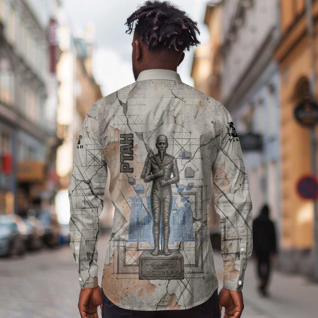 Ptah Egyptian Long Sleeve Button Shirt God of Crafts Architecture Tools Fashioner of the Earth