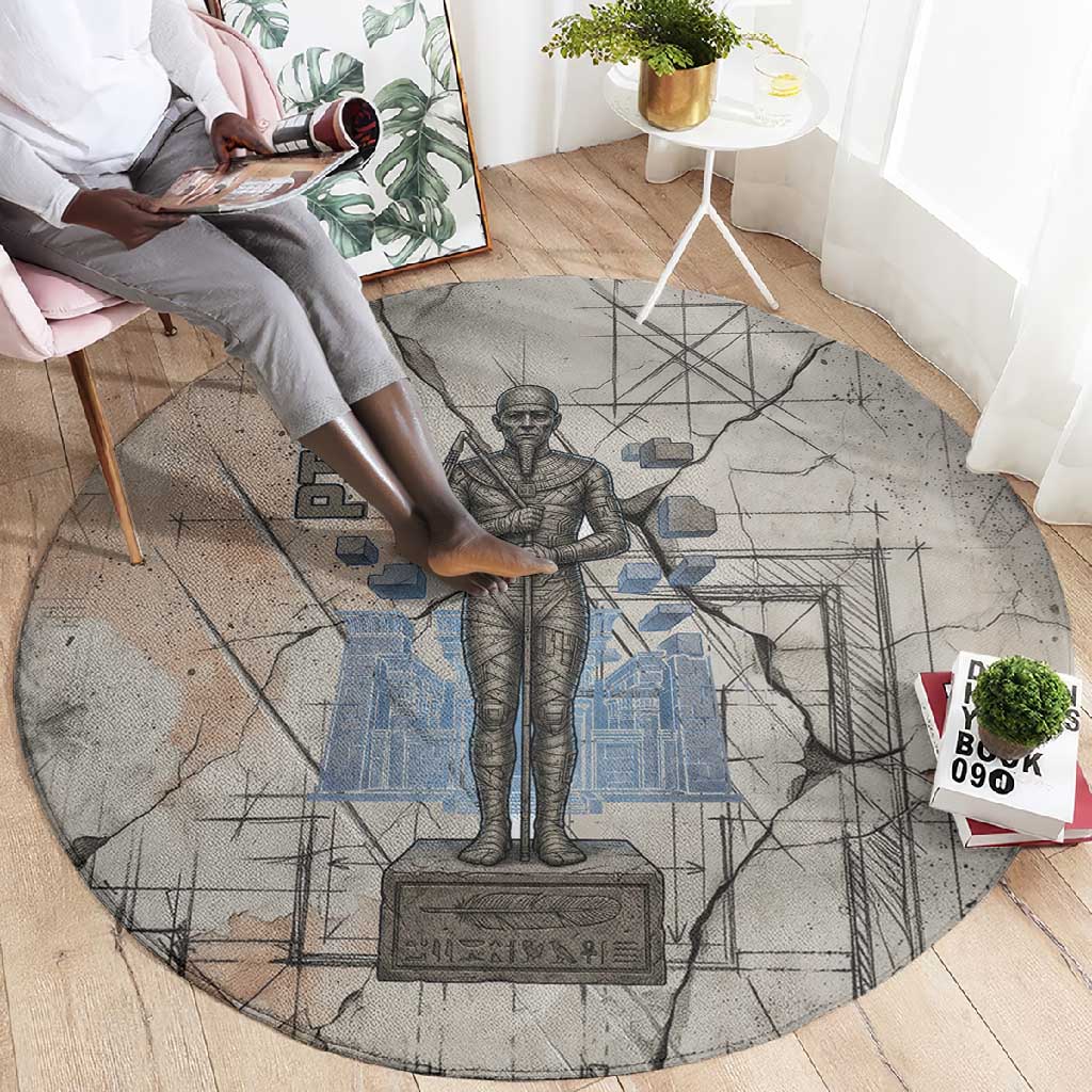 Ptah Egyptian Round Carpet God of Crafts Architecture Tools Fashioner of the Earth