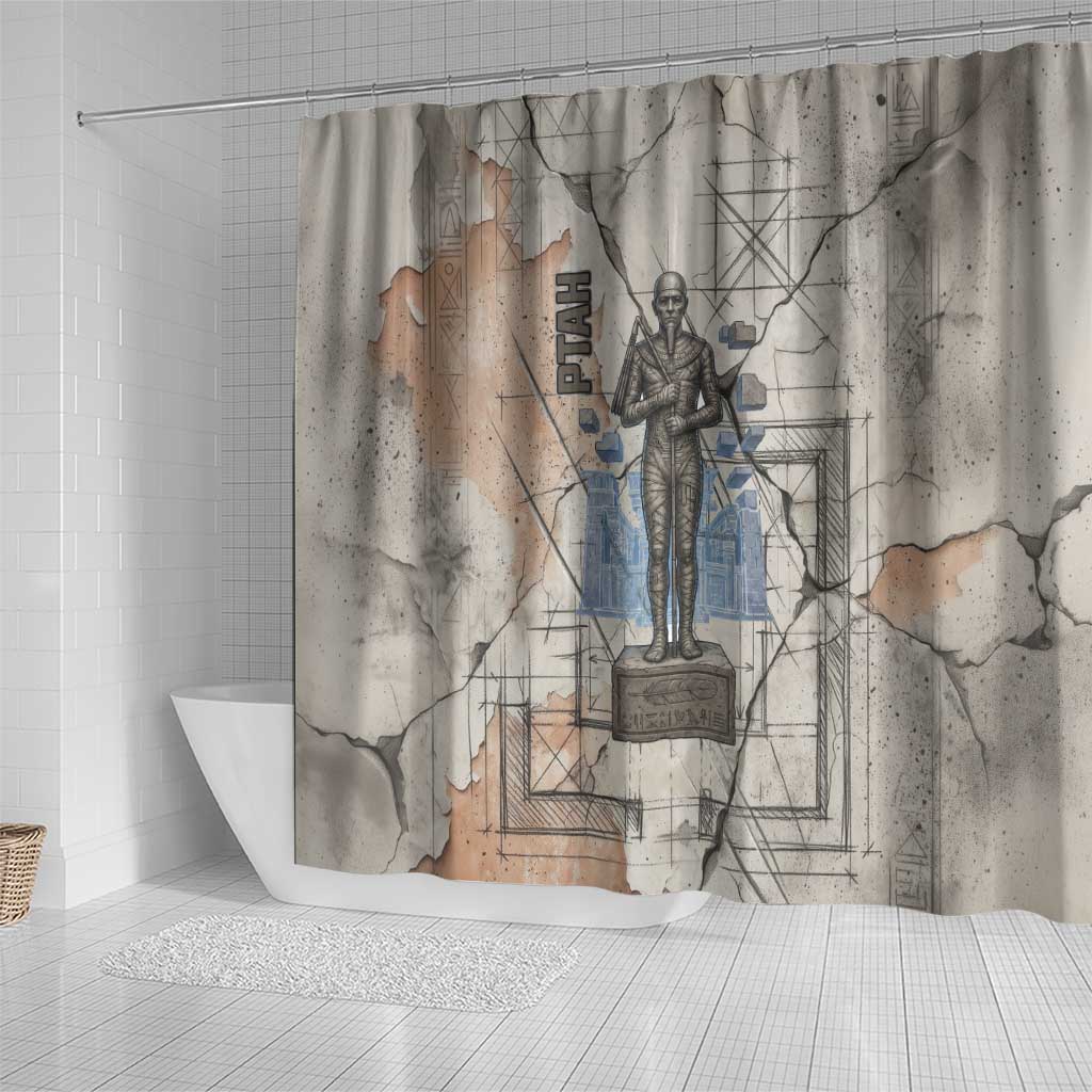 Ptah Egyptian Shower Curtain God of Crafts Architecture Tools Fashioner of the Earth